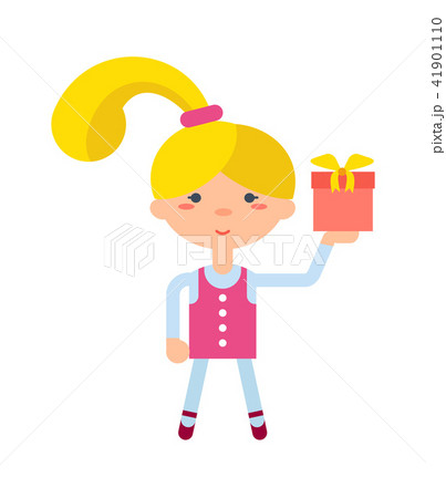 Little girl with gift box icon 41901110