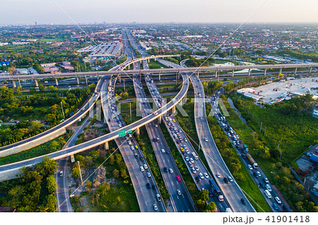 Aerial view overpass road with vehicle movement Aerial view overpass road with vehicle movement 41901418