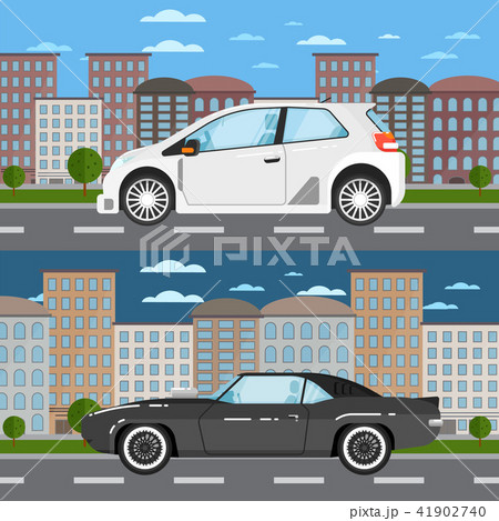 Muscle car and universal car in urban landscape 41902740