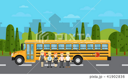 School children near school bus on highway School children near school bus on highway 41902836