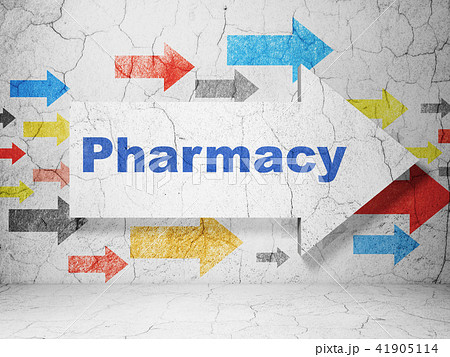 Medicine concept: arrow with Pharmacy on grunge wall background Medicine concept: arrow with Pharmacy on grunge wall background 41905114