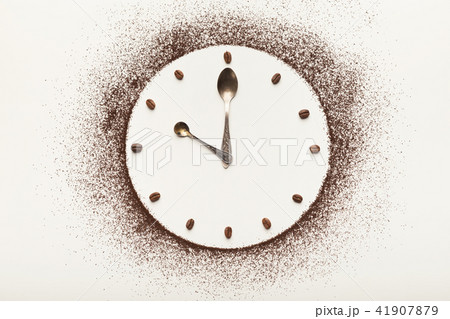 Background with drawn clock, coffee break time 41907879