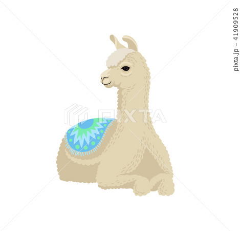White graceful llama alpaca animal lying vector Illustration on a white background 41909528