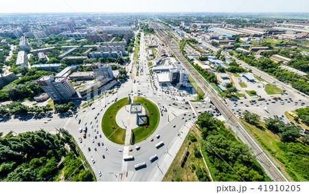 Aerial city view with roads, houses and buildings. Aerial city view with roads, houses and buildings. 41910205