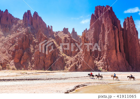 Horse riders crossing river,Bolivia 41911065