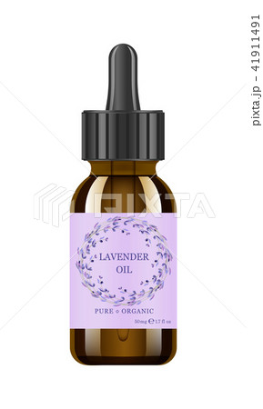 Lavender oil in glass jar. Vector packaging design template and emblem - beauty and cosmetic oil - Lavender oil in glass jar. Vector packaging design template and emblem - beauty and cosmetic oil - 41911491