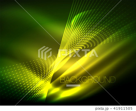 Smooth light effect, straight lines on glowing shiny neon dark background. Energy technology idea 41911505