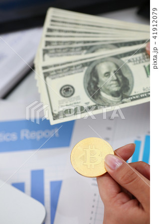 businessmen change currency make successful deal hold money in arms 41912079