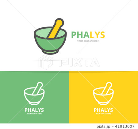 Simple chemical vessel, mortar, pestle, pistil, pounder logo design template. Symbol and sign vector 41913007