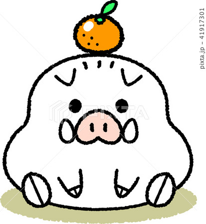 亥年の年賀状素材＿鏡餅型の白いイノシシ 41917301