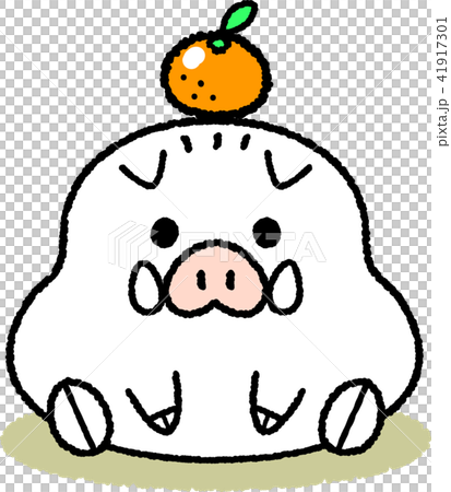 亥年の年賀状素材＿鏡餅型の白いイノシシ 41917301