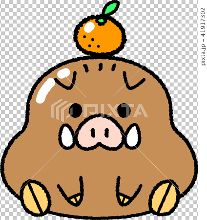 亥年の年賀状素材_鏡餅型のイノシシ 亥年の年賀状素材_鏡餅型のイノシシ 41917302