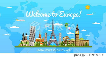 Welcome to Europe poster with famous attractions Welcome to Europe poster with famous attractions 41918354