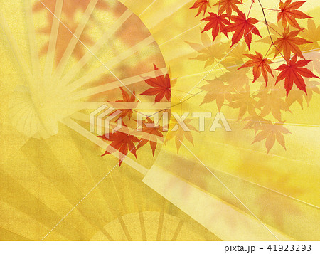 和 背景 金箔 扇 秋 紅葉のイラスト素材