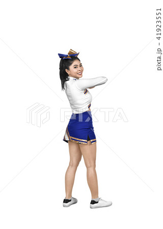 Images of asian cheerleader wearing white and blue suit 41923551