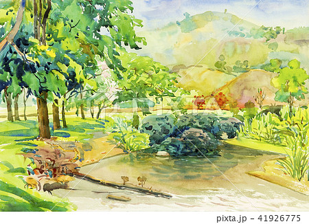 Watercolor landscape painting colorful of mountain 41926775