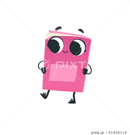 Cute pink book or notebook cartoon character dancing isolated on white background. Cute pink book or notebook cartoon character dancing isolated on white background. 41930114