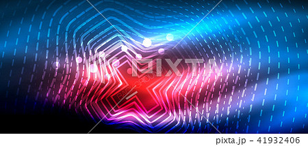 Neon glowing wave, magic energy and light motion background. Wallpaper template, hi-tech future 41932406