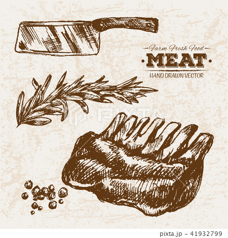 Hand drawn sketch grilled ribs meat Hand drawn sketch grilled ribs meat 41932799