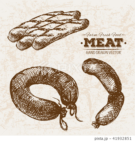 Hand drawn sketch sausages meat products set 41932851