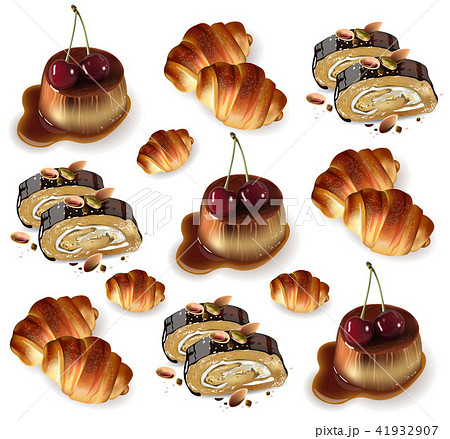 Sweet desserts pattern Vector. Pistachio rolls 41932907