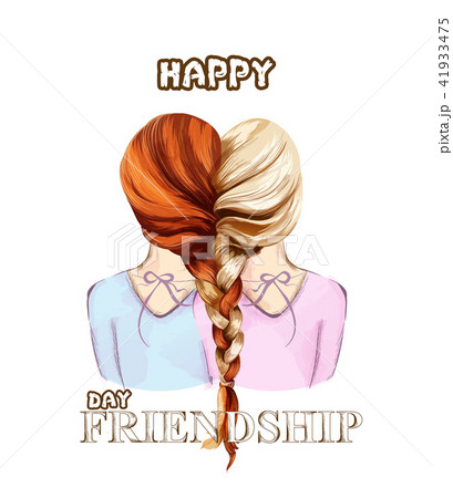 Happy Friendship day card Vector. Two girls 41933475