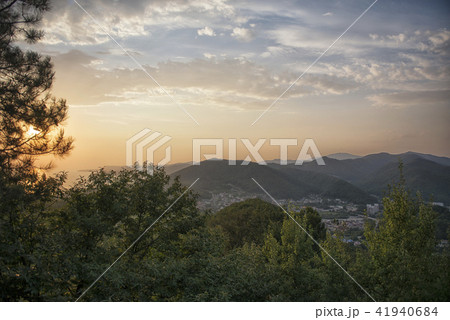 Beautiful colorful evening scenery of the mountain and sea bay view. Tuapse region, Russia. Beautiful colorful evening scenery of the mountain and sea bay view. Tuapse region, Russia. 41940684
