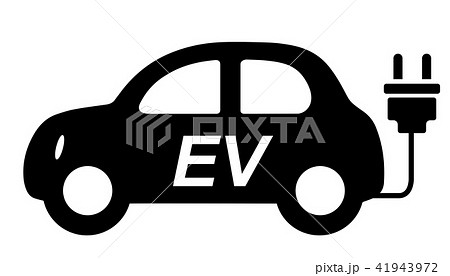 可愛いレリーフ状の車のアイコン イラスト Ev 電気自動車 ブラック ベクターデータのイラスト素材