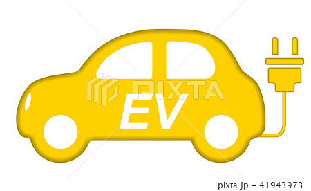可愛いレリーフ状の車のアイコン イラスト Ev 電気自動車 イエロー ベクターデータのイラスト素材