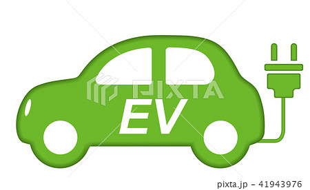 可愛いレリーフ状の車のアイコン イラスト Ev 電気自動車 グリーン ベクターデータのイラスト素材