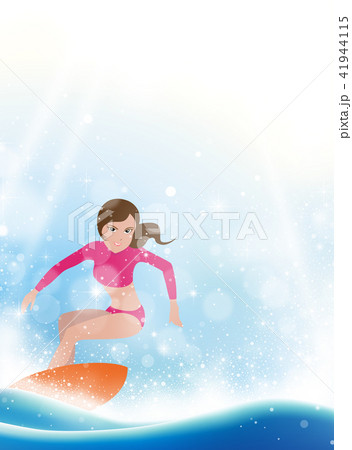 サーフィンをする女性のイラスト素材