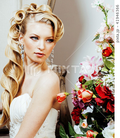 beauty emotional blond bride in luxury interior dreaming, crazy  41946366