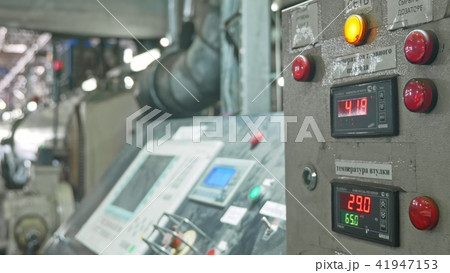 Control panel for the production line. Manufacture of plastic water pipes factory. Process of making Control panel for the production line. Manufacture of plastic water pipes factory. Process of making 41947153