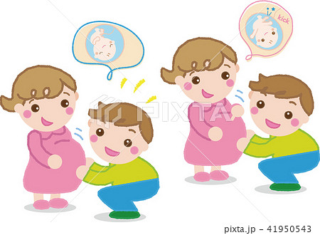 妊婦のママ　と　お腹を触るパパ2 41950543