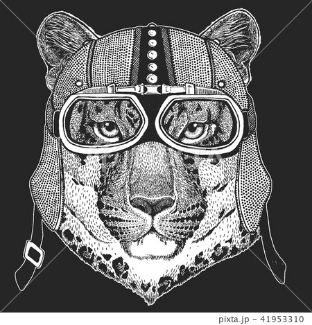 Leopard, wild cat, panther, puma, jaguar. Vintage motorcycle hemlet. Retro style illustration with Leopard, wild cat, panther, puma, jaguar. Vintage motorcycle hemlet. Retro style illustration with 41953310