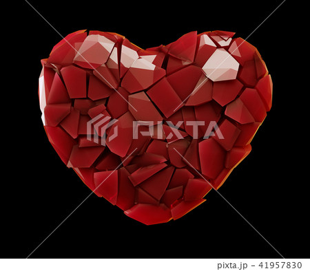 Heart made of plastic shards red color isolated on black background. 3d Heart made of plastic shards red color isolated on black background. 3d 41957830