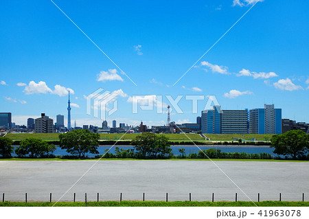 青空が広がる川の手住宅街と東京スカイツリー 41963078