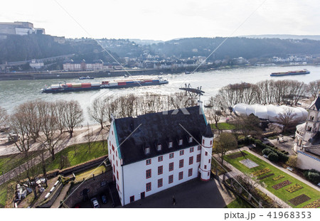 Germany aerial view of the Groundstation funicular which connects downtown Koblenz with the fortress Germany aerial view of the Groundstation funicular which connects downtown Koblenz with the fortress 41968353