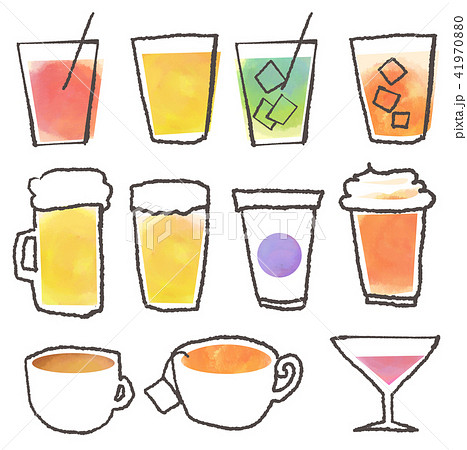 飲み物セット ドリンク ジュース 手描き 水彩のイラスト素材