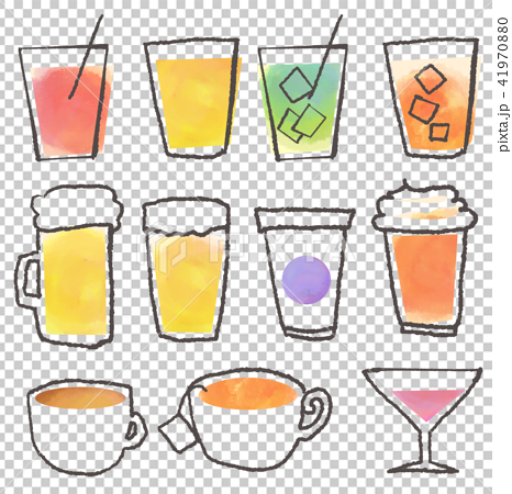 飲み物セット ドリンク ジュース 手描き 水彩のイラスト素材