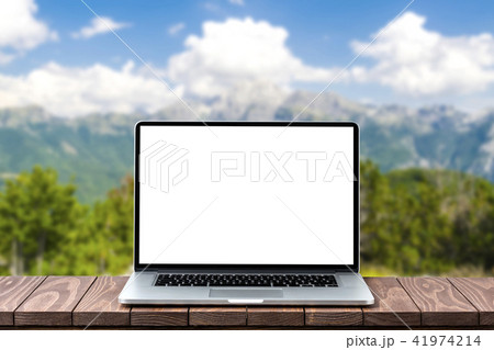 Modern laptop with empty screen. Front view 41974214
