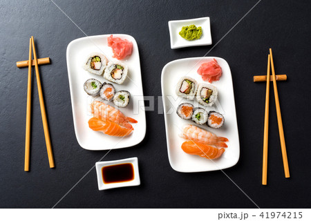 Japanese sushi with soy sauce and wasabi Japanese sushi with soy sauce and wasabi 41974215