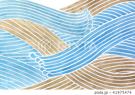 背景素材 波模様 手描き 水彩画のイラスト素材