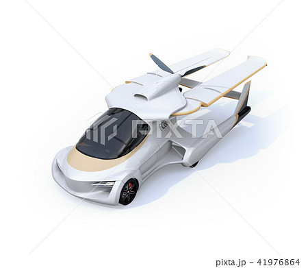 主翼が収納されていてクルマとして使うフライングカー（空飛ぶ車）のコンセプトイメージ 41976864