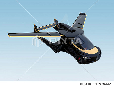空を飛ぶフライングカー 空飛ぶ車 のコンセプトイメージのイラスト素材