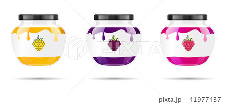 Glass jar with jam and configure with blackberry and raspberry. Vector illustration. Packaging 41977437