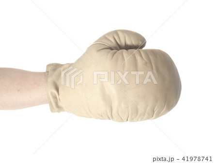 White boxing glove wearing in male hand 41978741