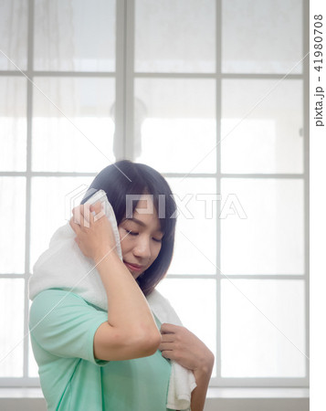 Happy girl with towel Happy girl with towel 41980708