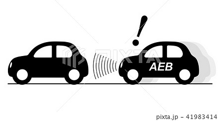 自動ブレーキ 緊急ブレーキの概念図 イラスト Aeb 自動車のイラスト 黒 ベクターデータのイラスト素材