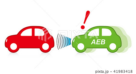自動ブレーキ 緊急ブレーキの概念図 イラスト Aeb 自動車のイラスト ベクターデータのイラスト素材